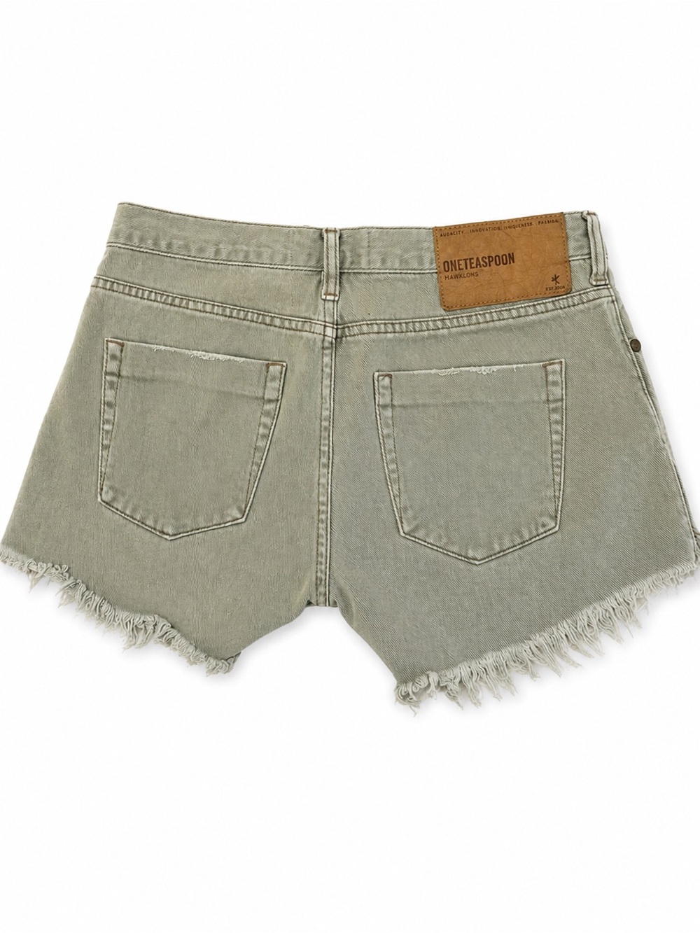 One Teaspoon Marlons Denim Shorts Sage Green Frayed Raw Hem Size 26 - Picture 2 of 8